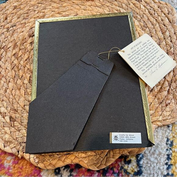 Vintage Quill Art Quilling Paper Swirl Basket of Flowers Gold Framed Handmade - Picture 12 of 16